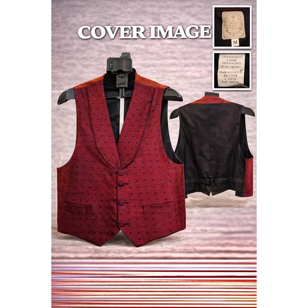 Vintage Manzoni‎ Vest Red Black Polka Dot Leather Trim Western Size M